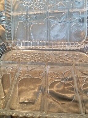 #7050 Glass Divided Serving Dish with Fruit Motif - Clear